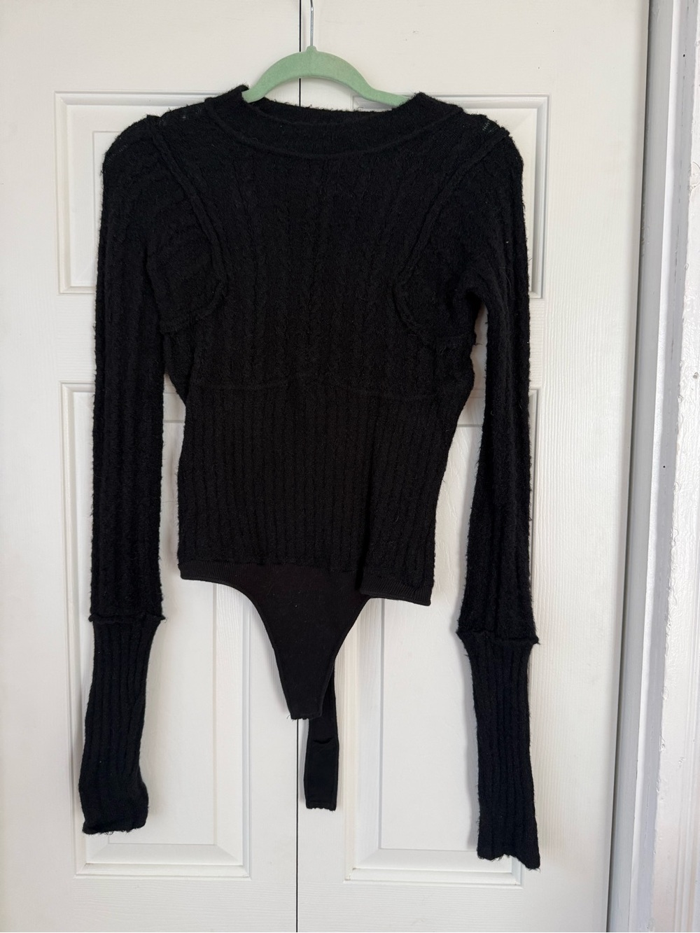 Free People Black Ribbed Long-Sleeve Sweater Bodysuit